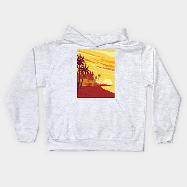 Beach in Phu Quoc Island During Sunset in Kien Giang Province Vietnam WPA Art Deco Poster Kids Hoodie by patrimonio